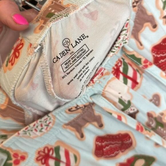 Caden Lane Light Blue Christmas Print Bamboo Pajama Jogger Pants - Picture 5 of 5